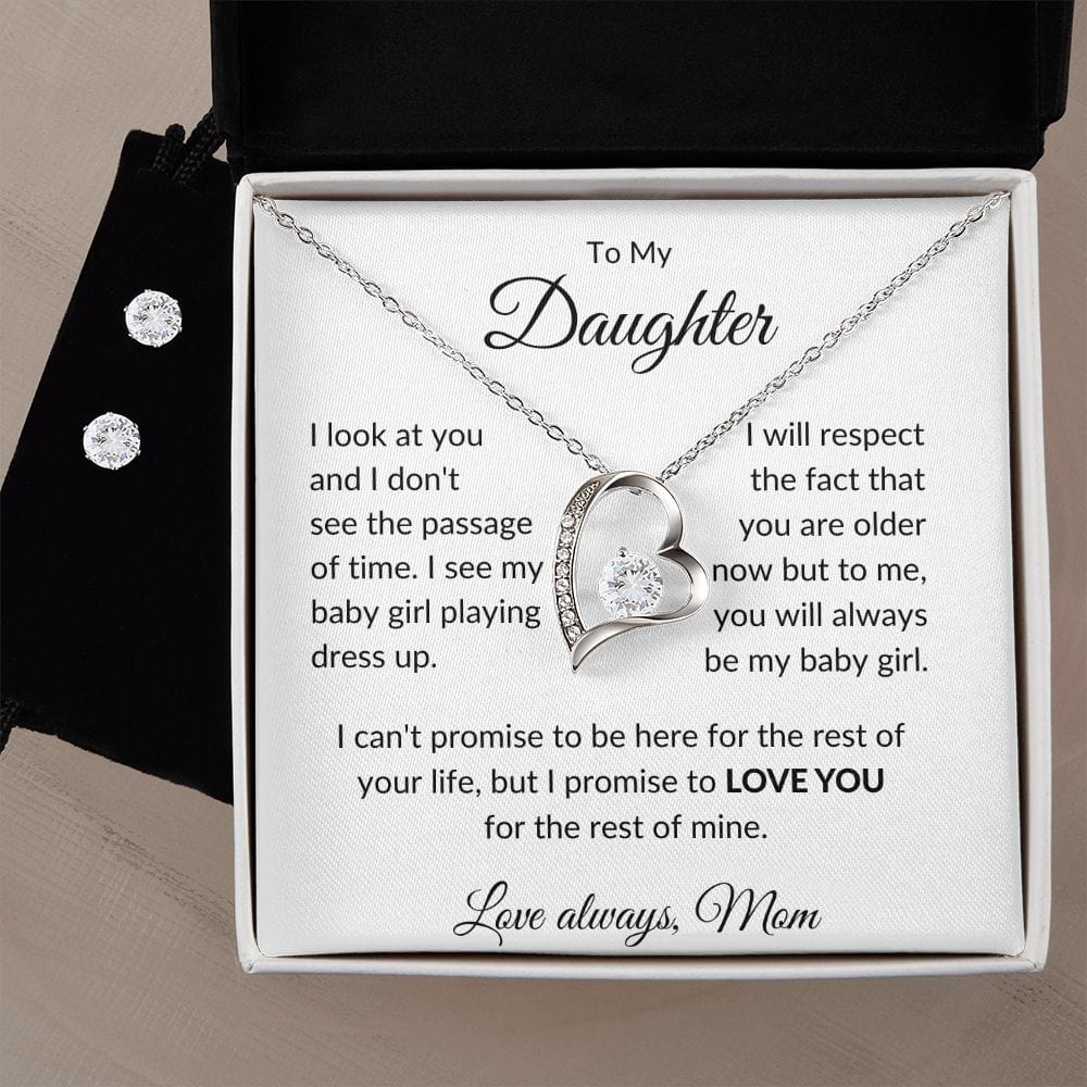 To My Daughter Love Mom -  Forever Love Necklace & Earring Set