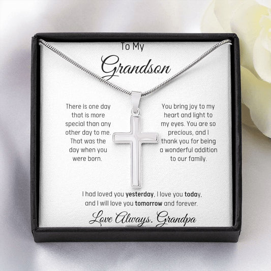 To My Grandson Love Grandpa- Cross Necklace